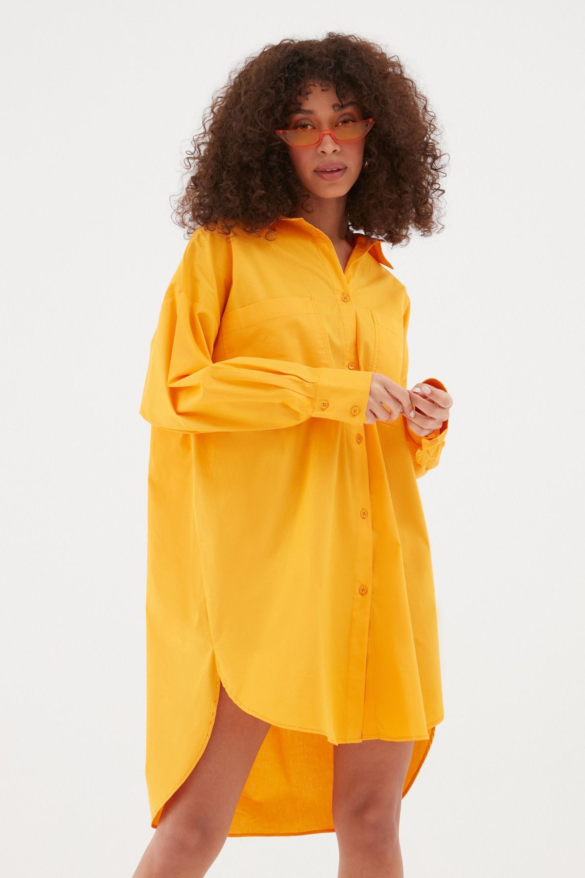Oversize Gömlek Elbise Turuncu