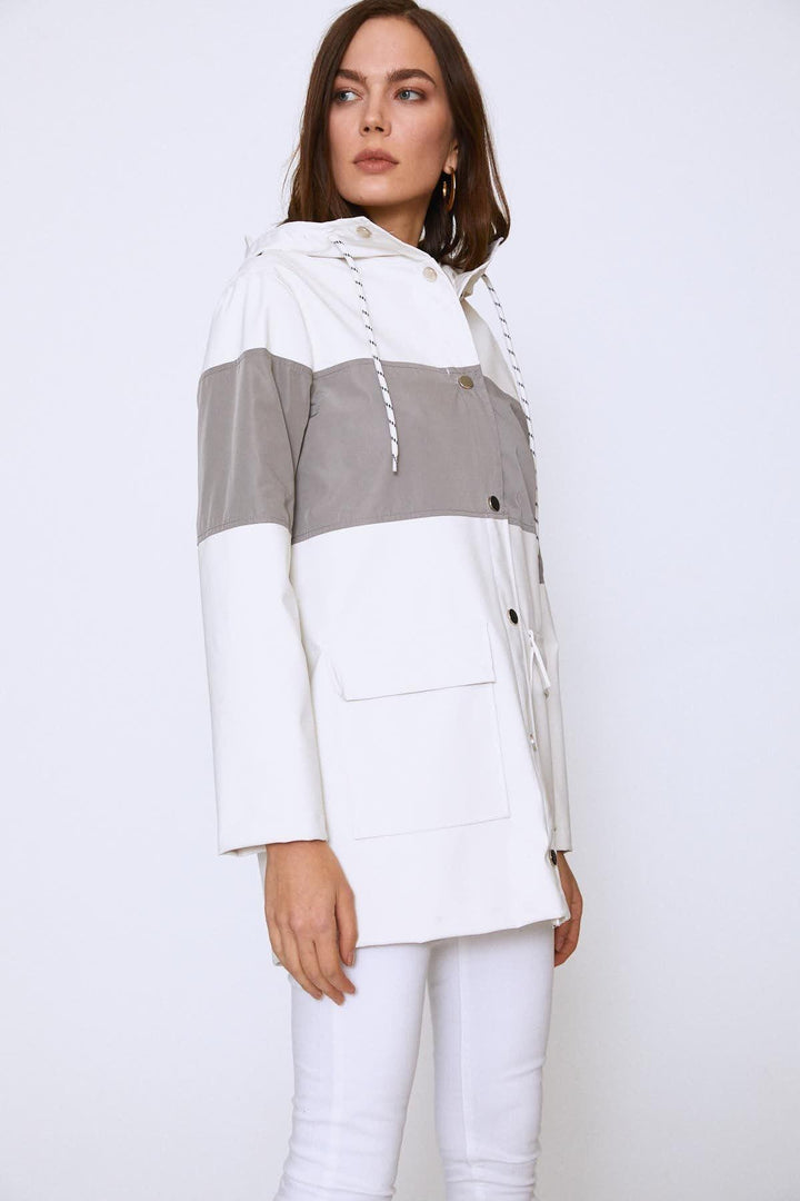 Hooded Pocket Raincoat Ecru