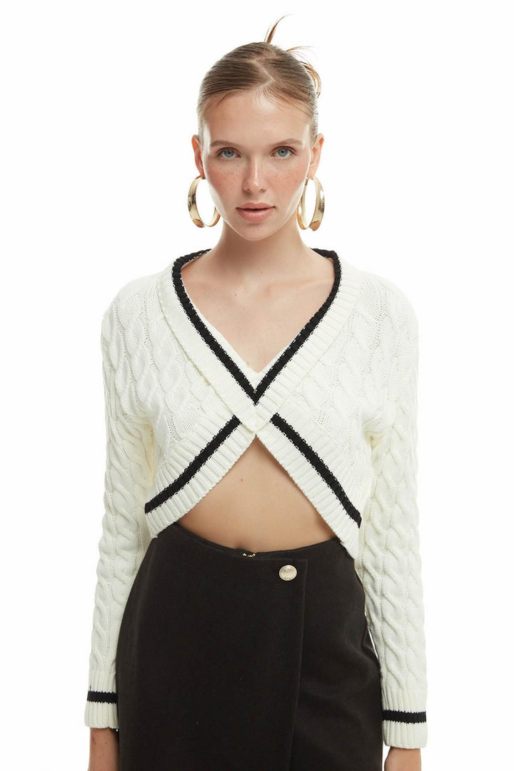 Cross Collar Detailed Sweater Ecru