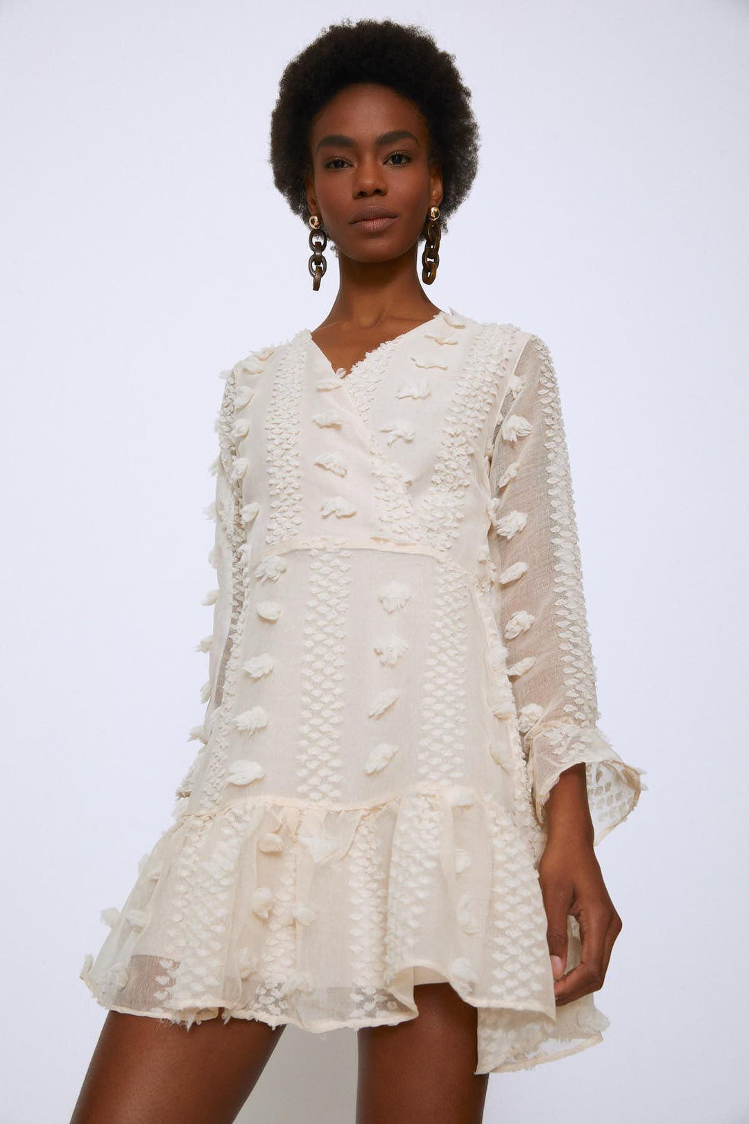 Double Breasted Lace Dress Beige