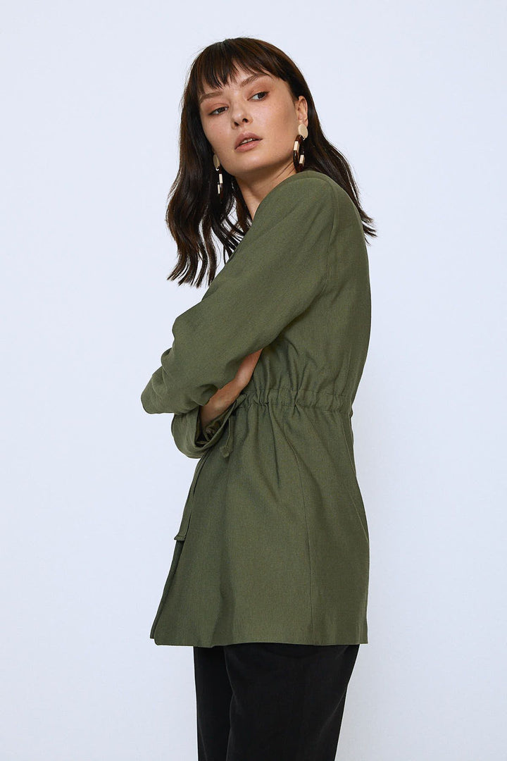 Beli Bağlamalı Ceket Haki