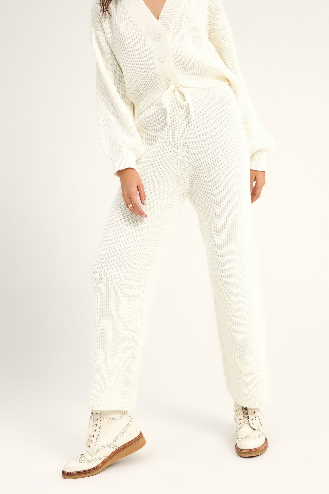 Wide Leg Knitwear Trousers White