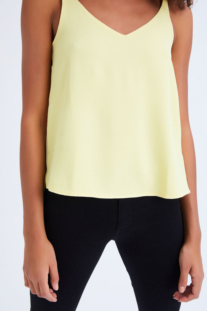 İp Askılı V Yaka Bluz Sarı