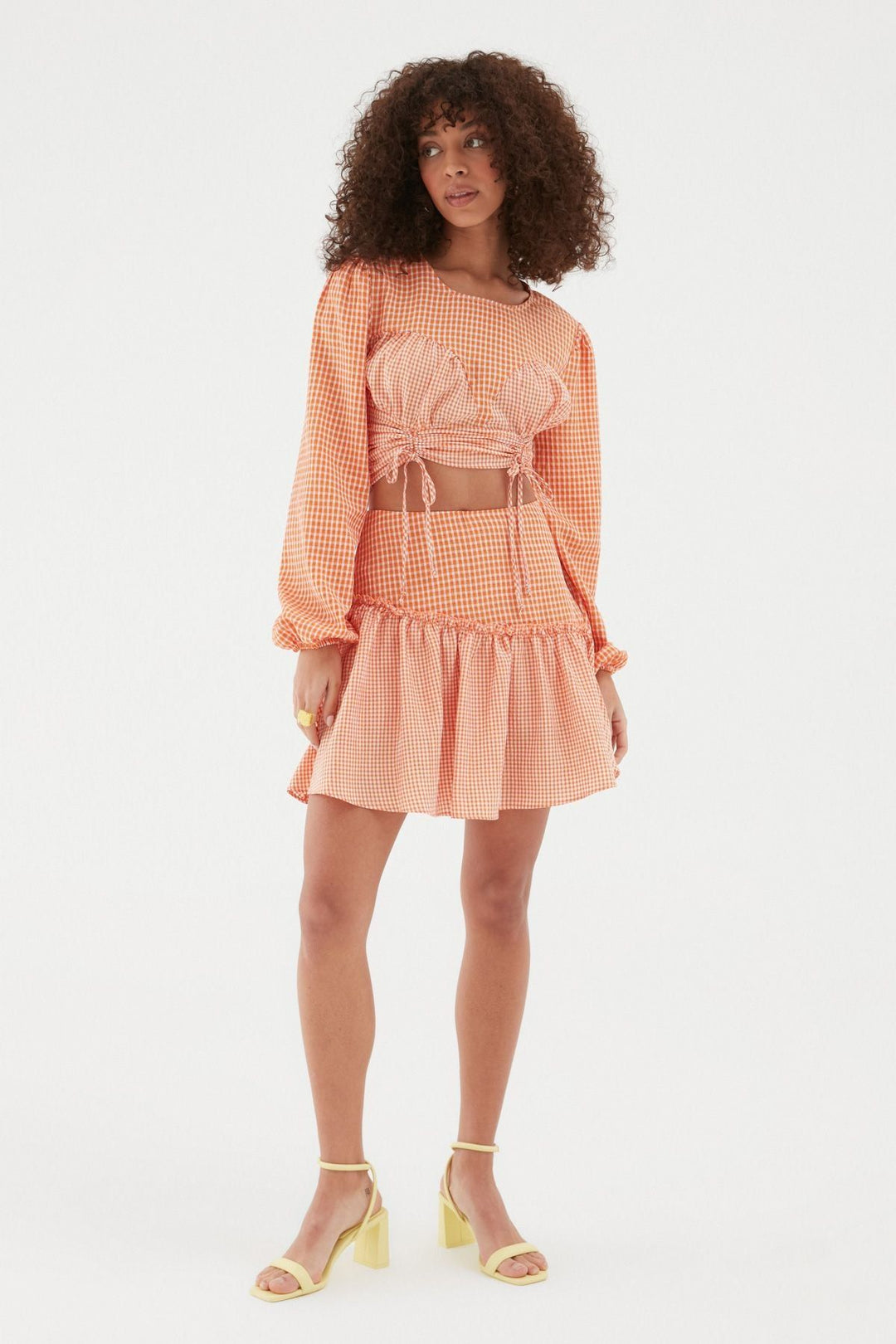 Plaid Frilly Mini Skirt Orange