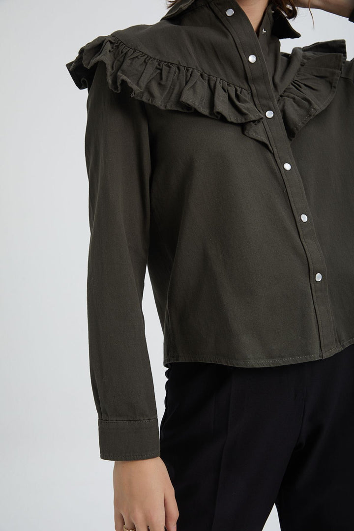 Ruffle Detailed Shirt Khaki