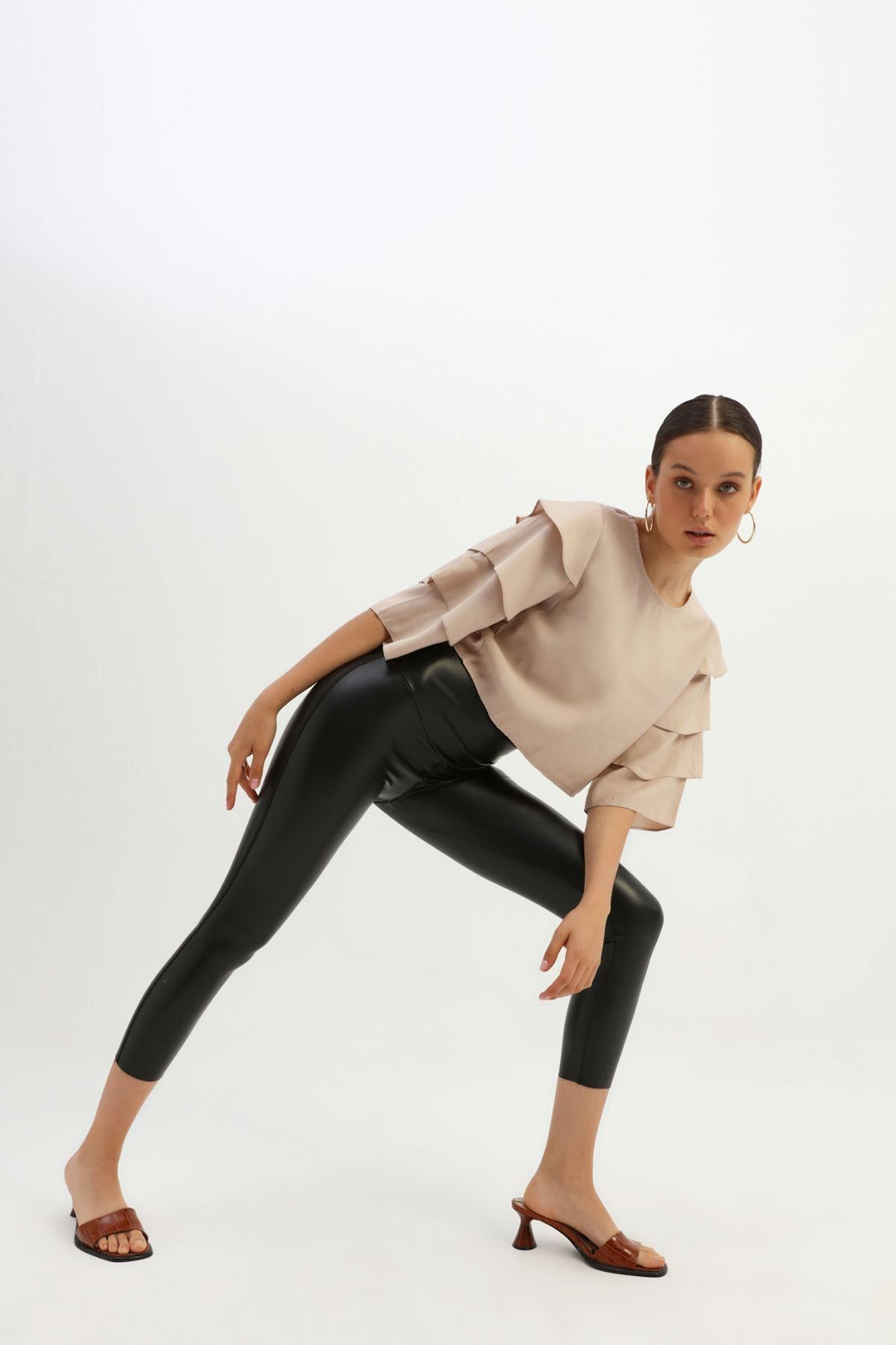 Yüksek Bel Deri Tayt Siyah