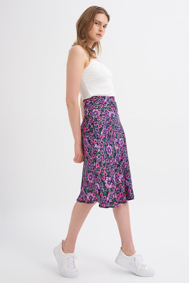 Floral Patterned Midi Skirt Purple