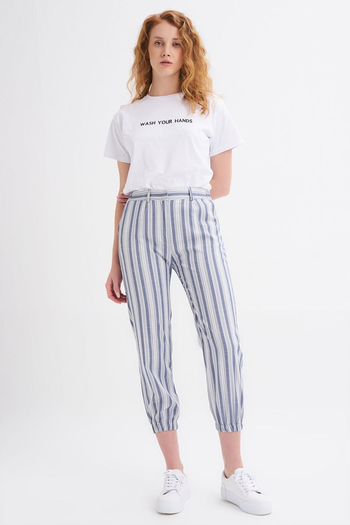 Çizgili Jogger Pantolon İndigo