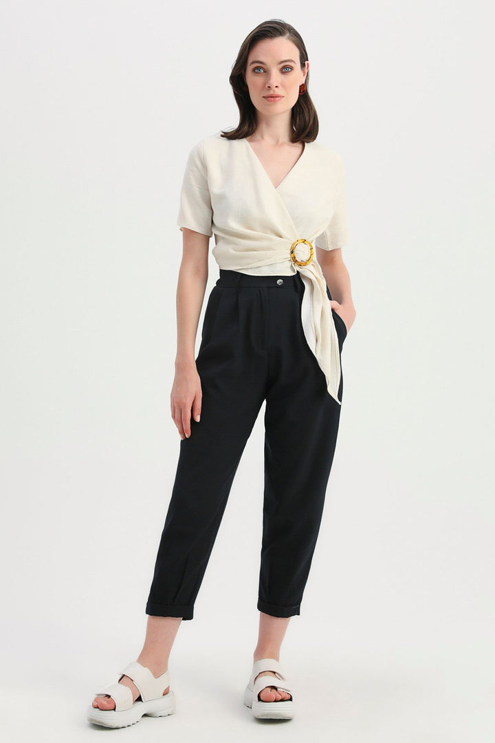 Buckle Detailed Double Breasted Blouse Ecru