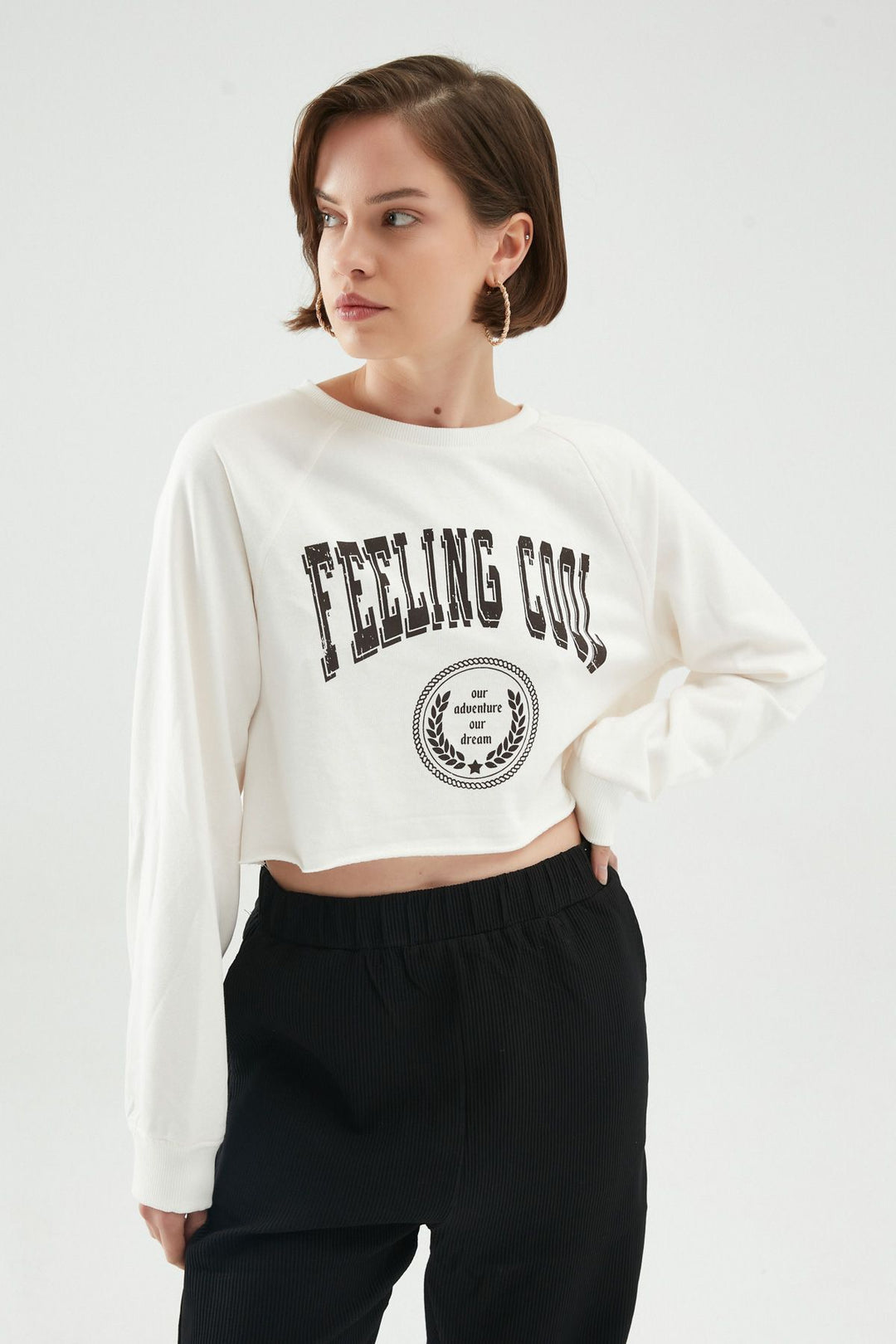 Baskılı Zincir Detaylı Sweatshirt Beyaz
