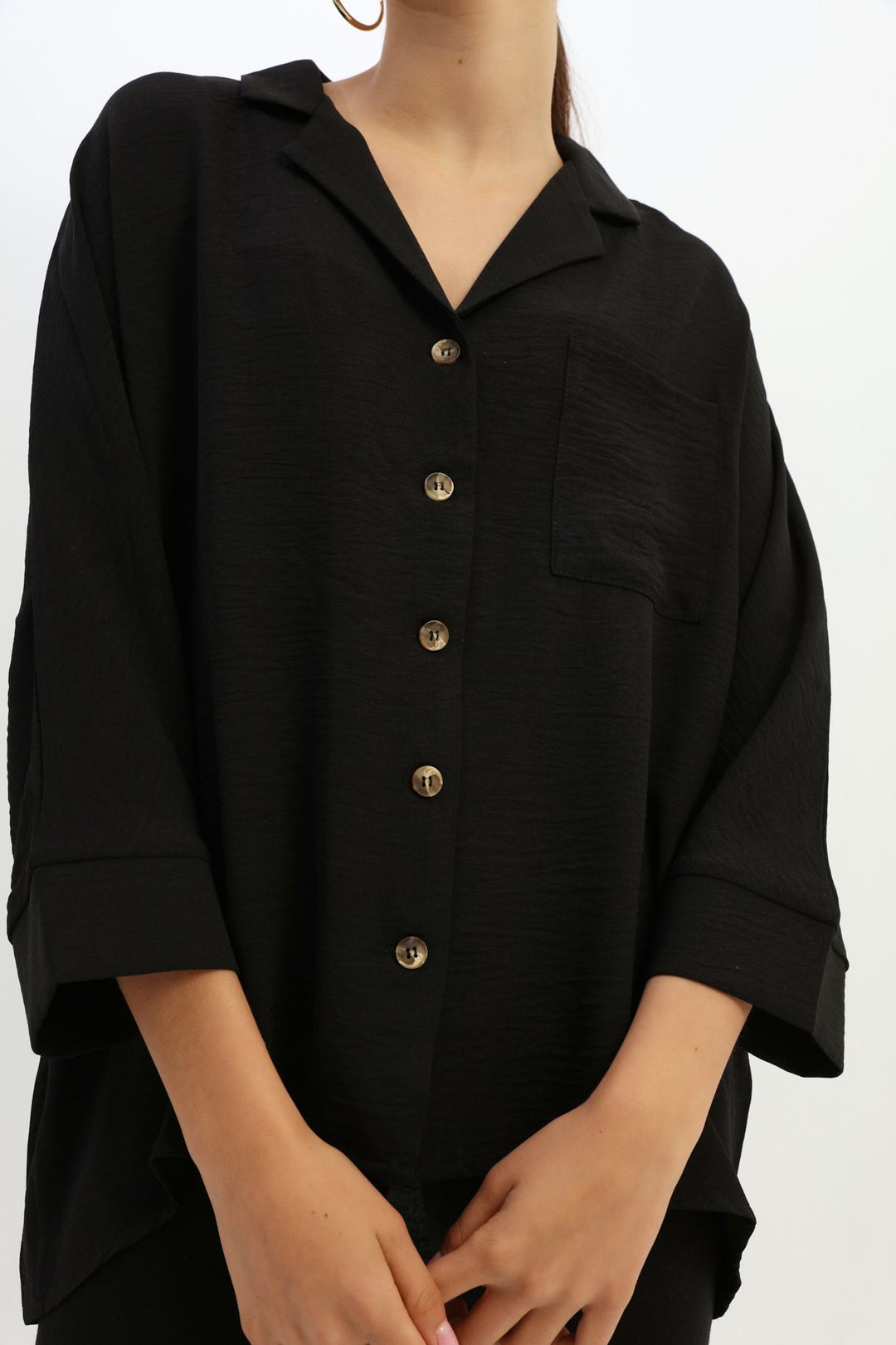 Single Pocket Oversize Shirt Black