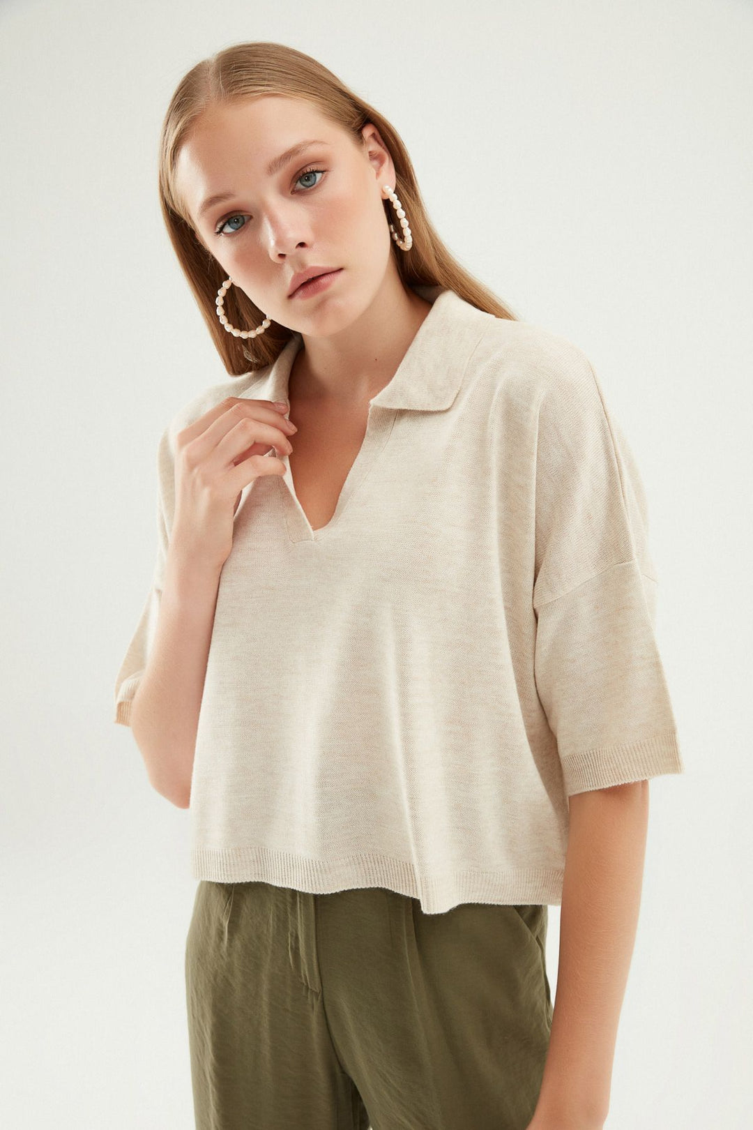 Oversize Polo Collar Knitwear Stone