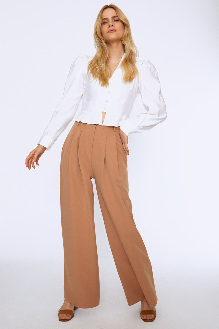 Button Front Balloon Sleeve Blouse Ecru