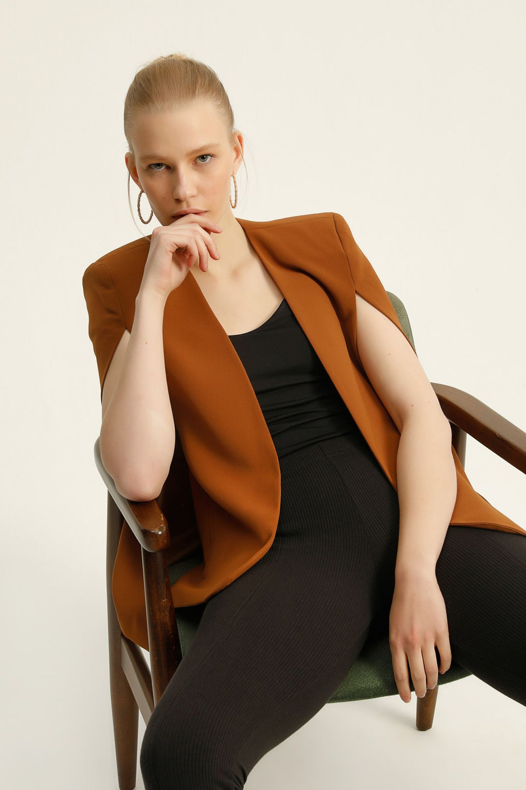 Cloak Sleeve Blazer Jacket Brown