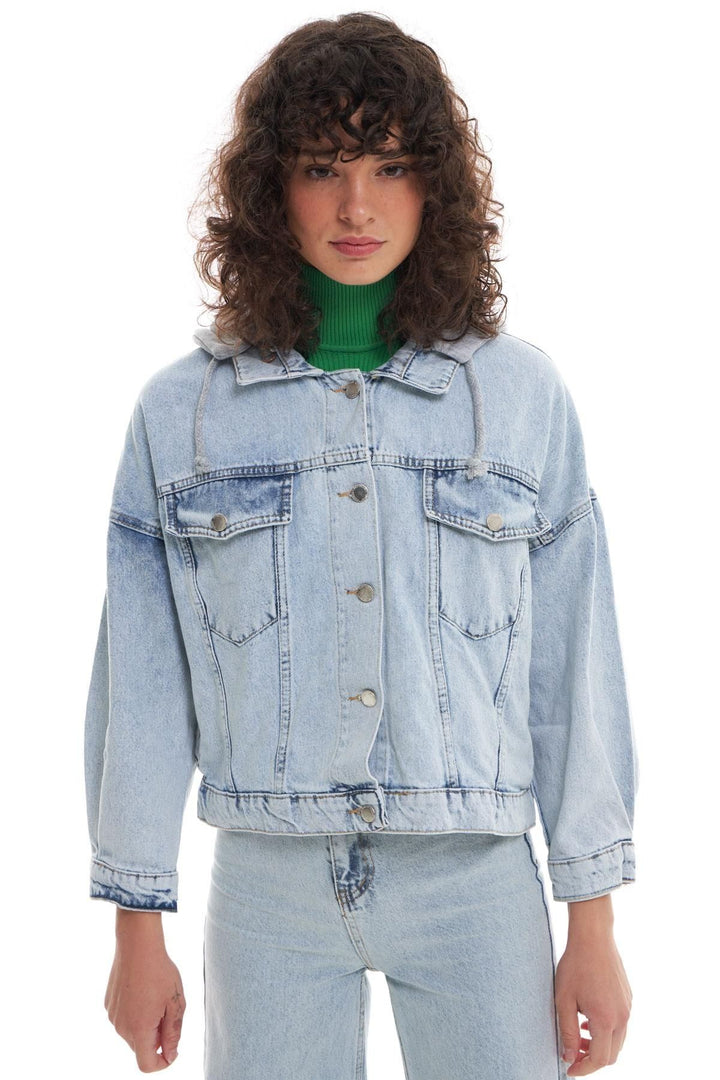 Hooded Oversize Denim Jacket Ice Blue