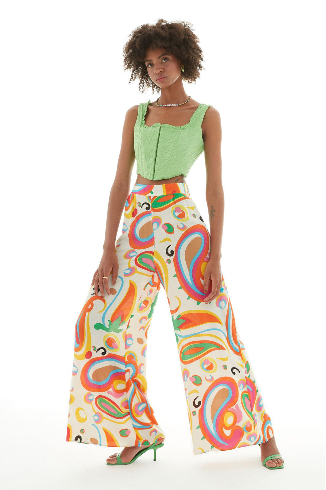 Desenli Bol Paça Pantolon Turuncu