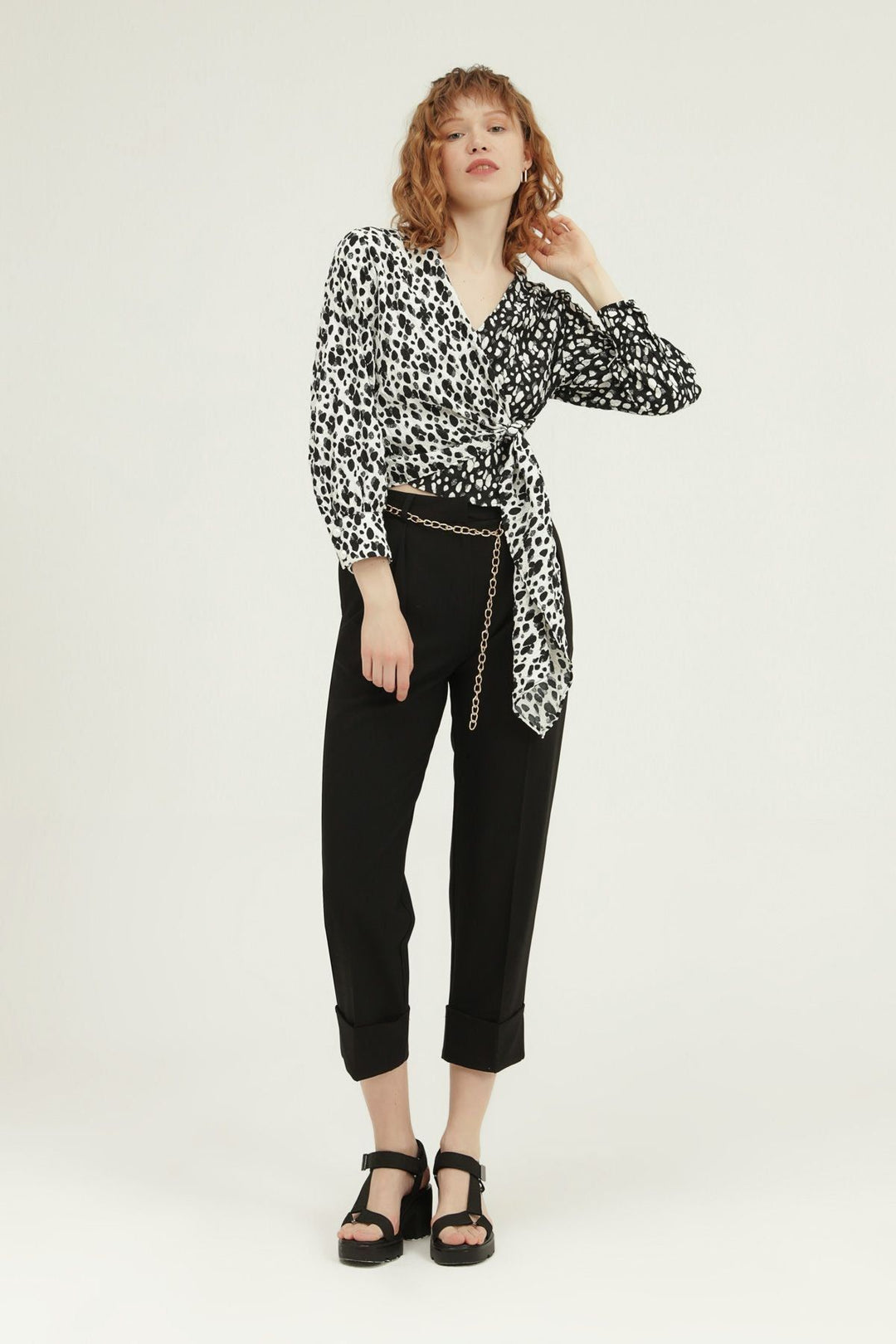 Kemerli Duble Paça Pantolon Siyah