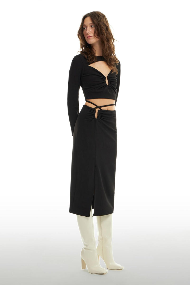 Slit Detailed Midi Skirt Black