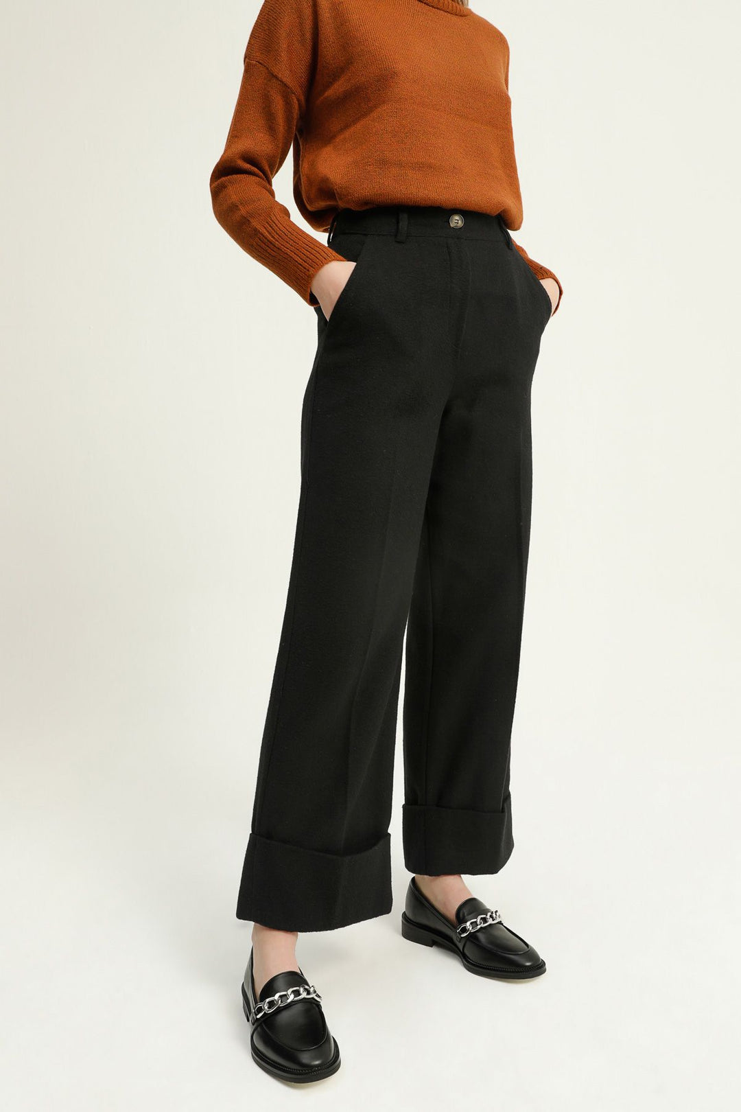 Duble Paça Kaşe Pantolon Siyah