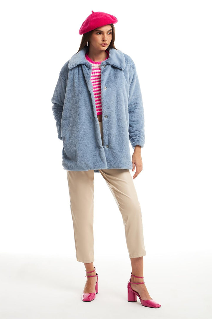 Cepli Peluş Mont Mavi