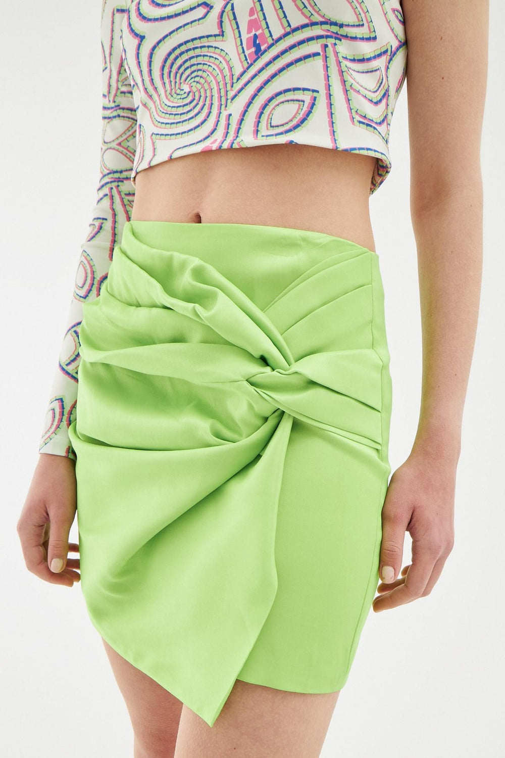 Satin Pleated Mini Skirt Green