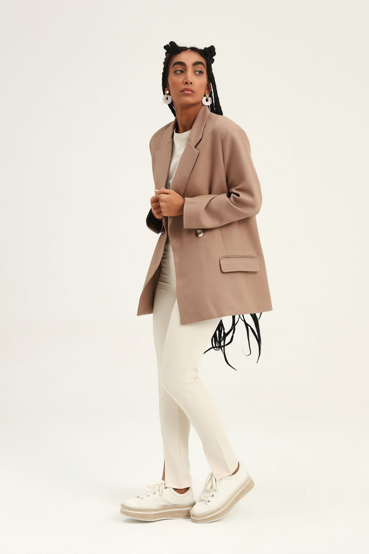 Double Breasted Collar Blazer Jacket Camel