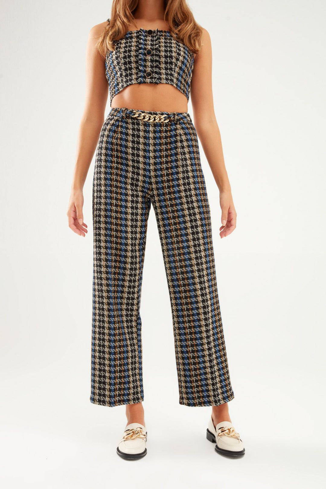 Double Leg Tweed Trousers Black