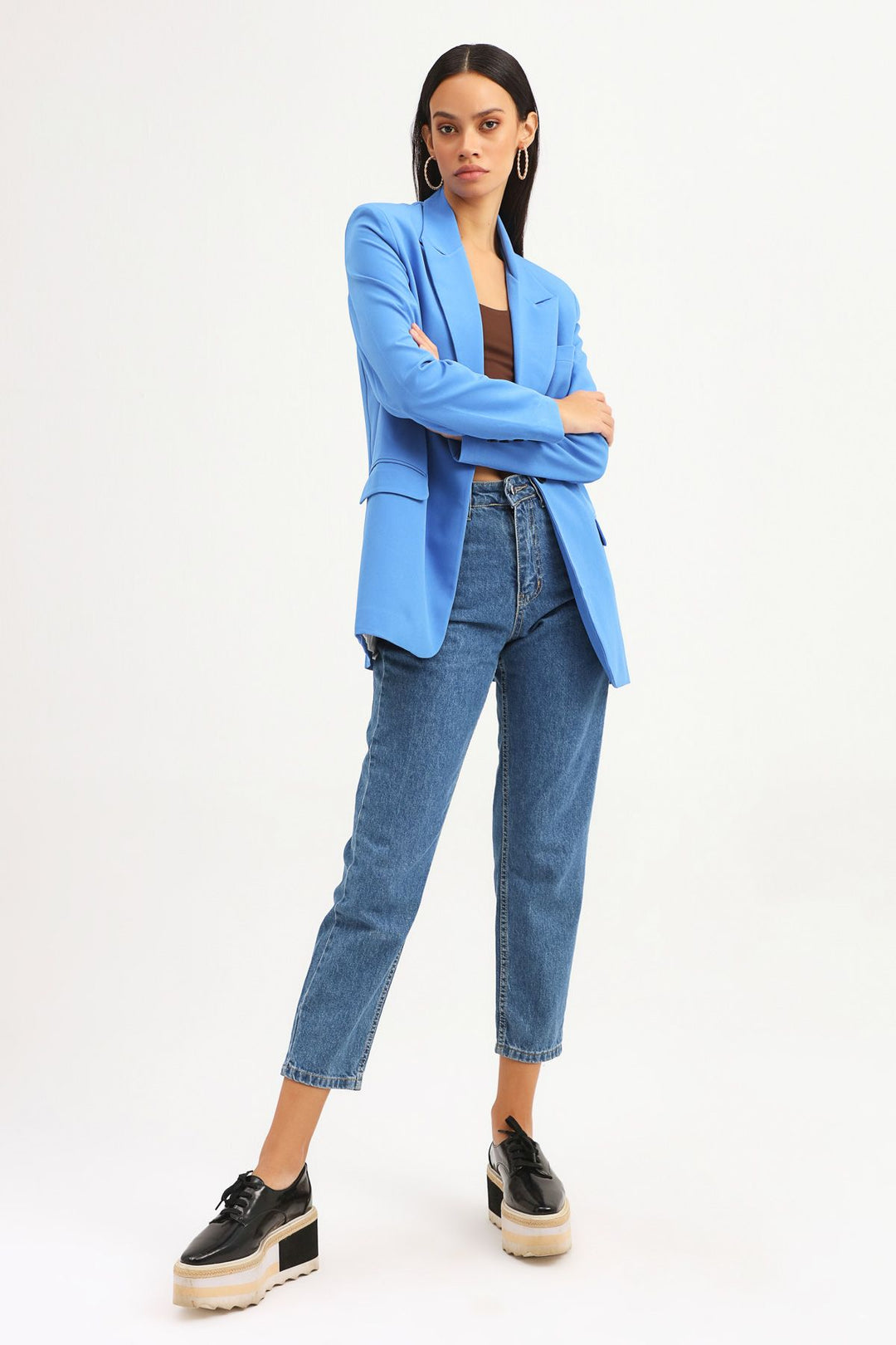 Tek Düğmeli Blazer Ceket Mavi