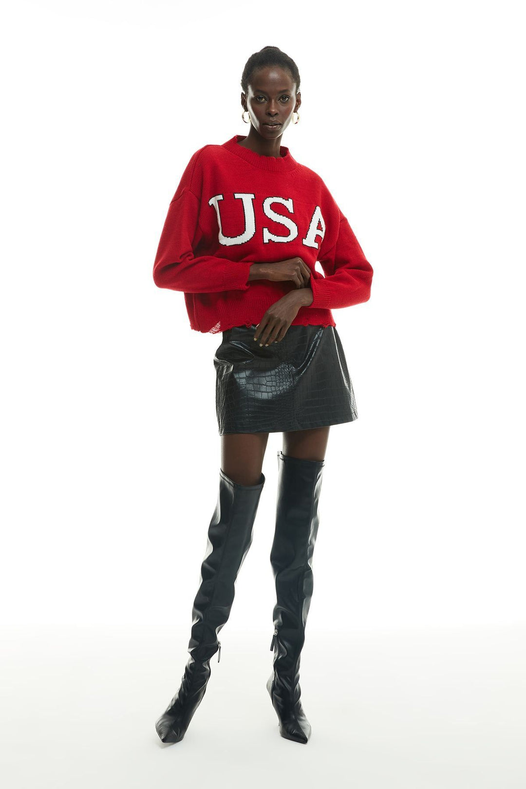 Crew Neck Crop Knitwear Sweater Red