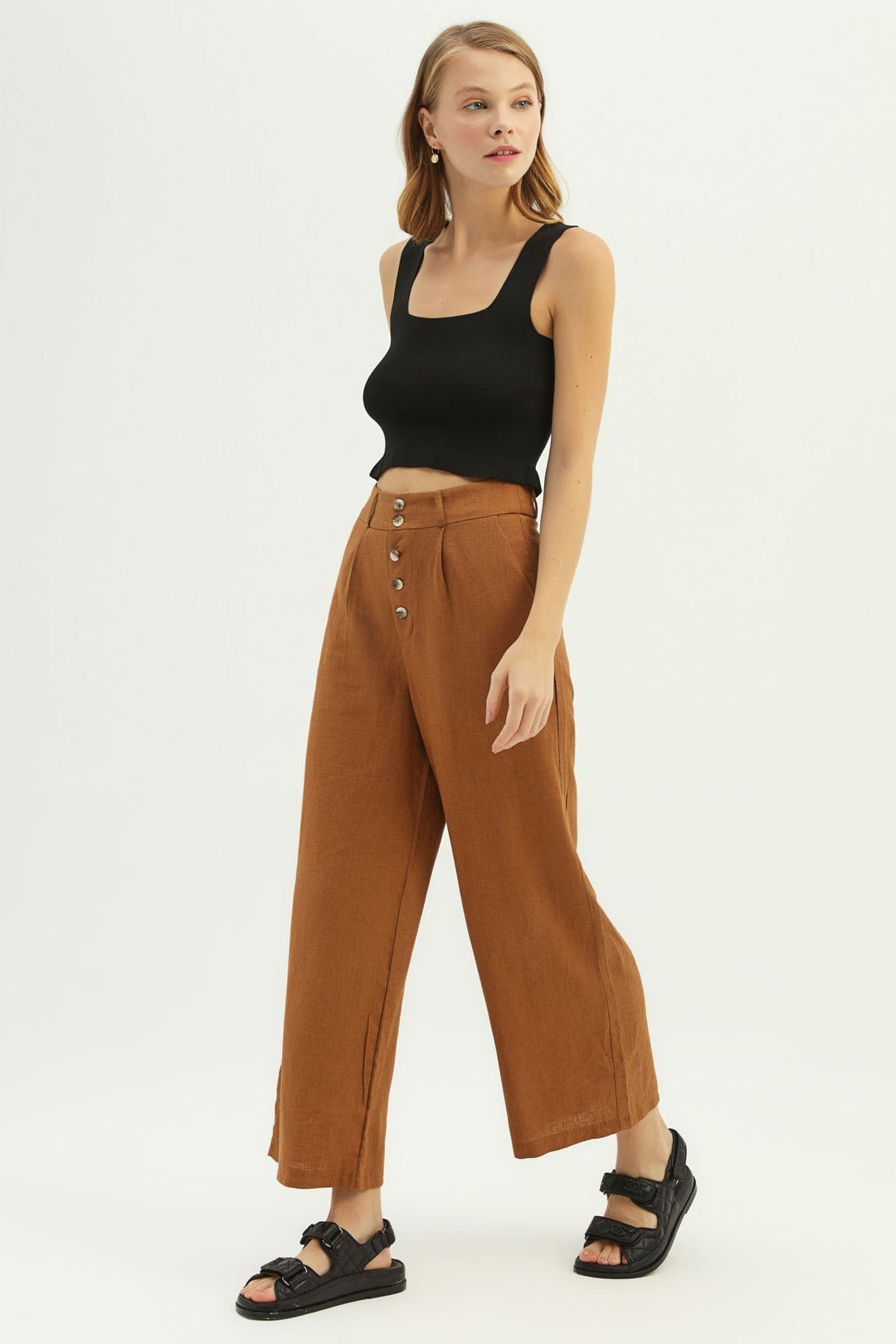 Linen Loose Trousers Brown