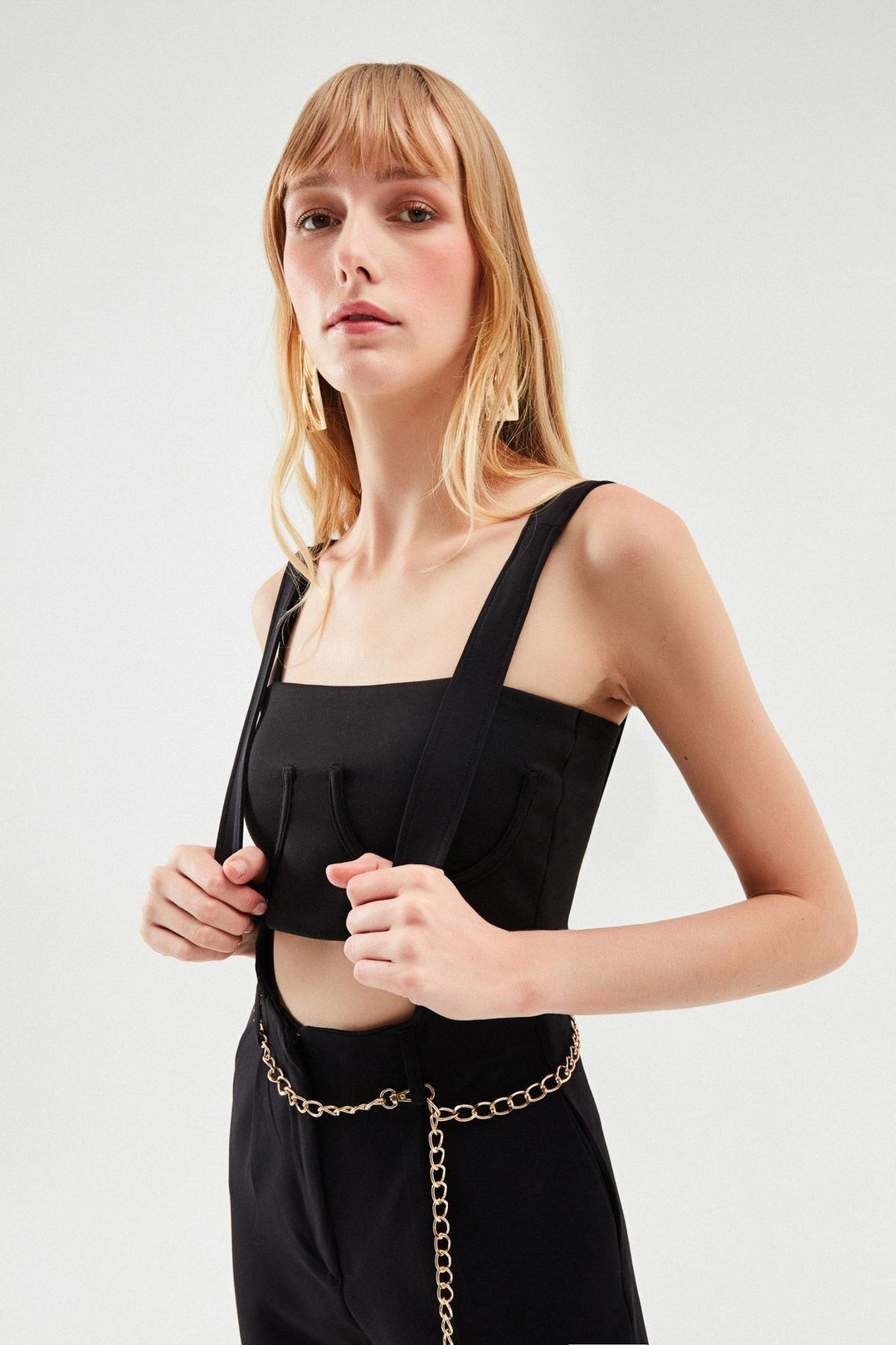 Chain Detailed Salopet Trousers Black