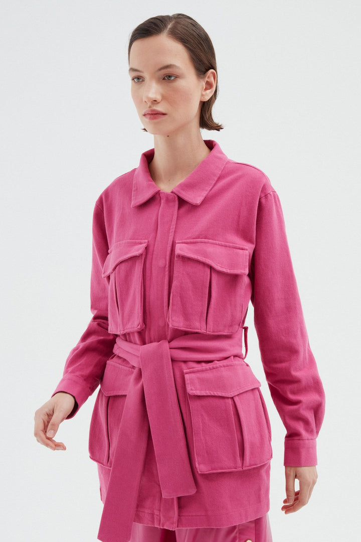 Belt Pocket Long Jacket Orchid