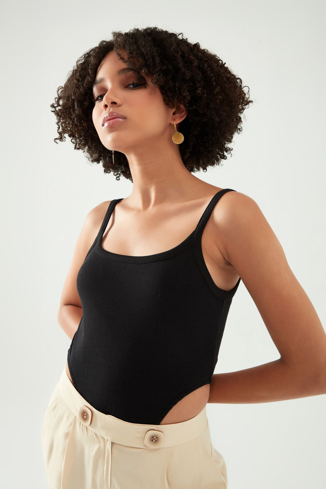 Strap Decollete Bodysuit Black