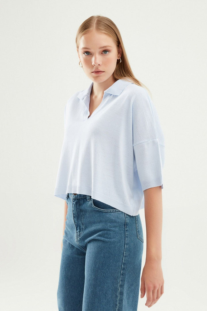 Oversize Polo Yaka Triko Bebe Mavi