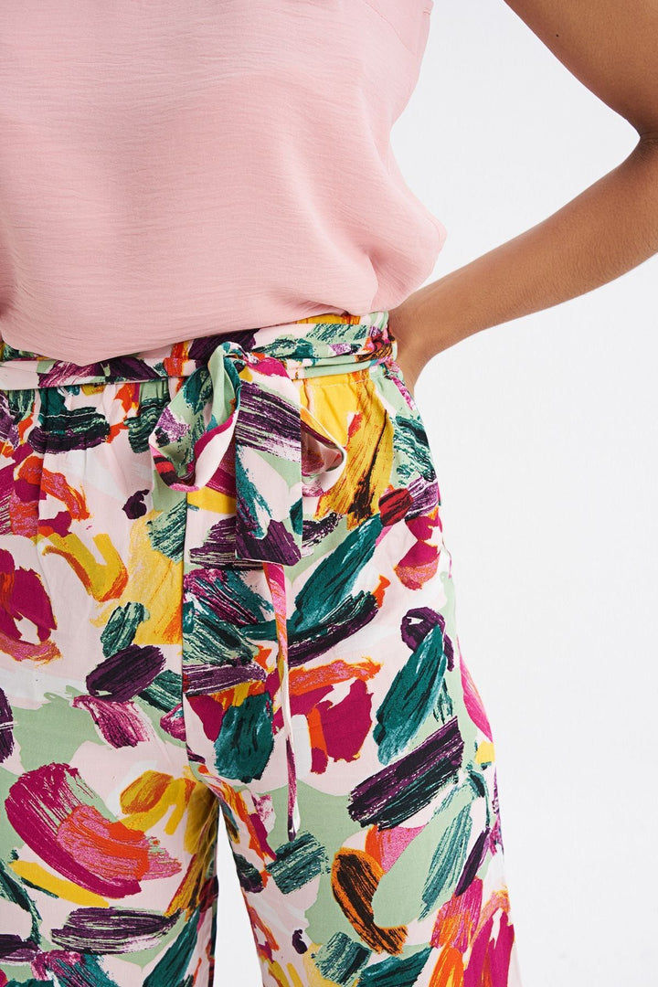 Patterned Belt Detailed Trousers Fuchsia