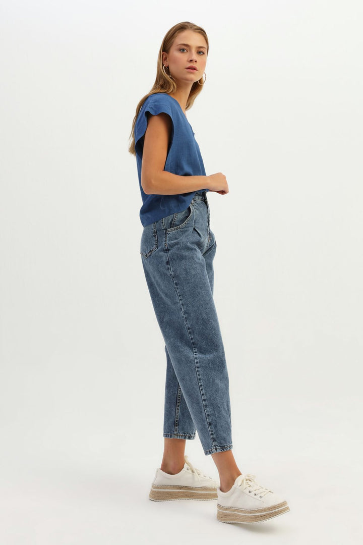 High Waist Slouchy Trousers Light Blue