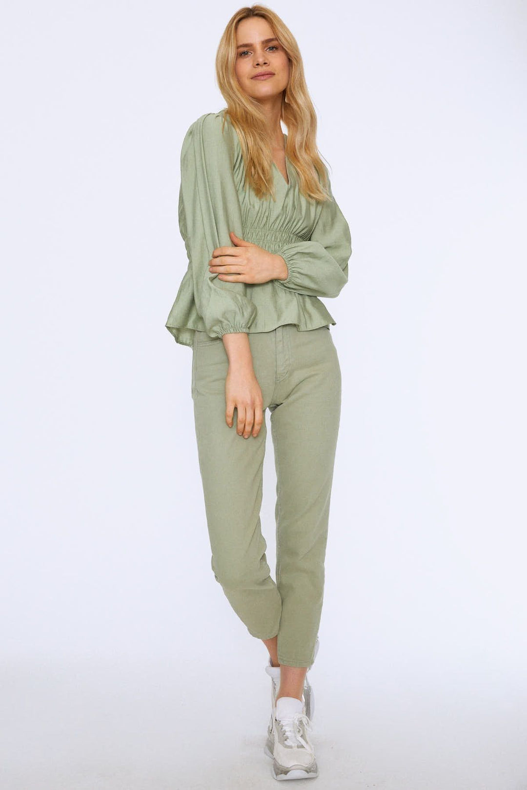 Long Sleeve Blouse With Waist Gippe Mint