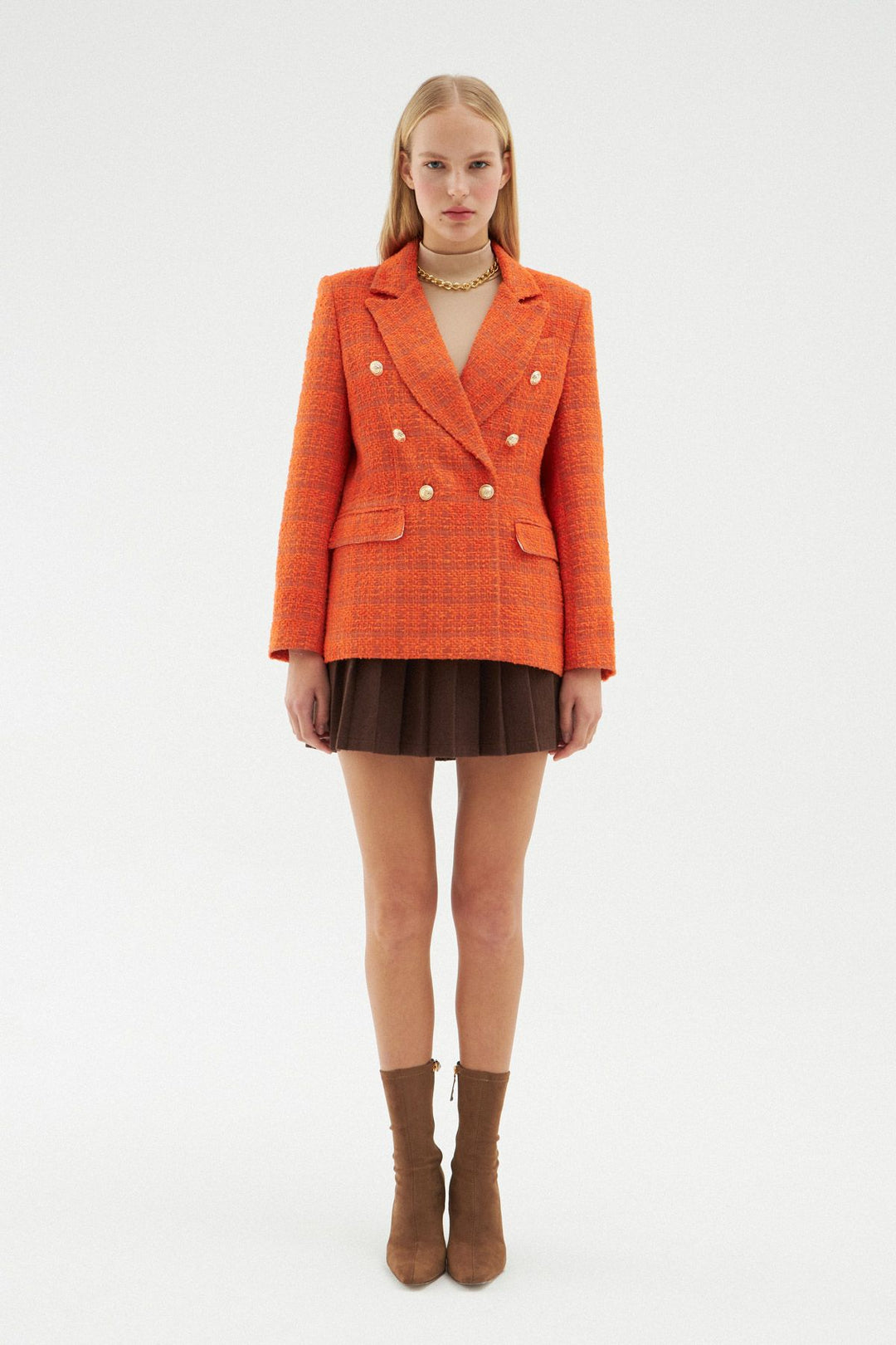 Kruvaze Tüvit Blazer Ceket Turuncu