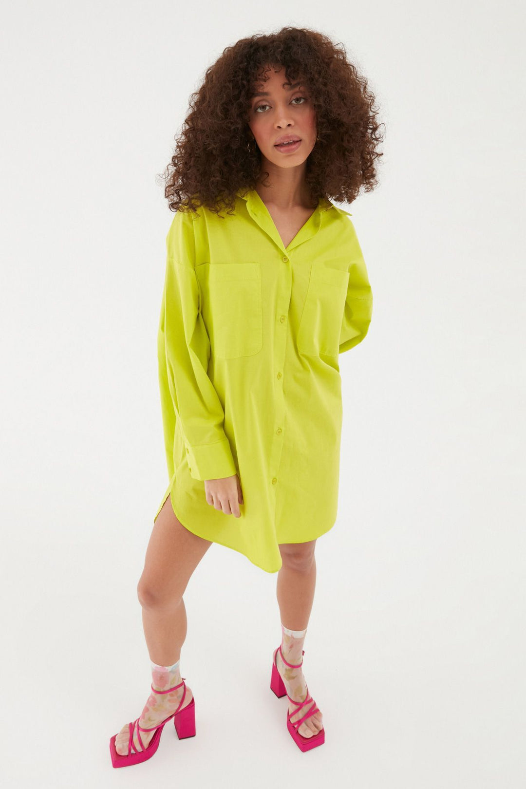 Oversize Shirt Dress Neon Yellow
