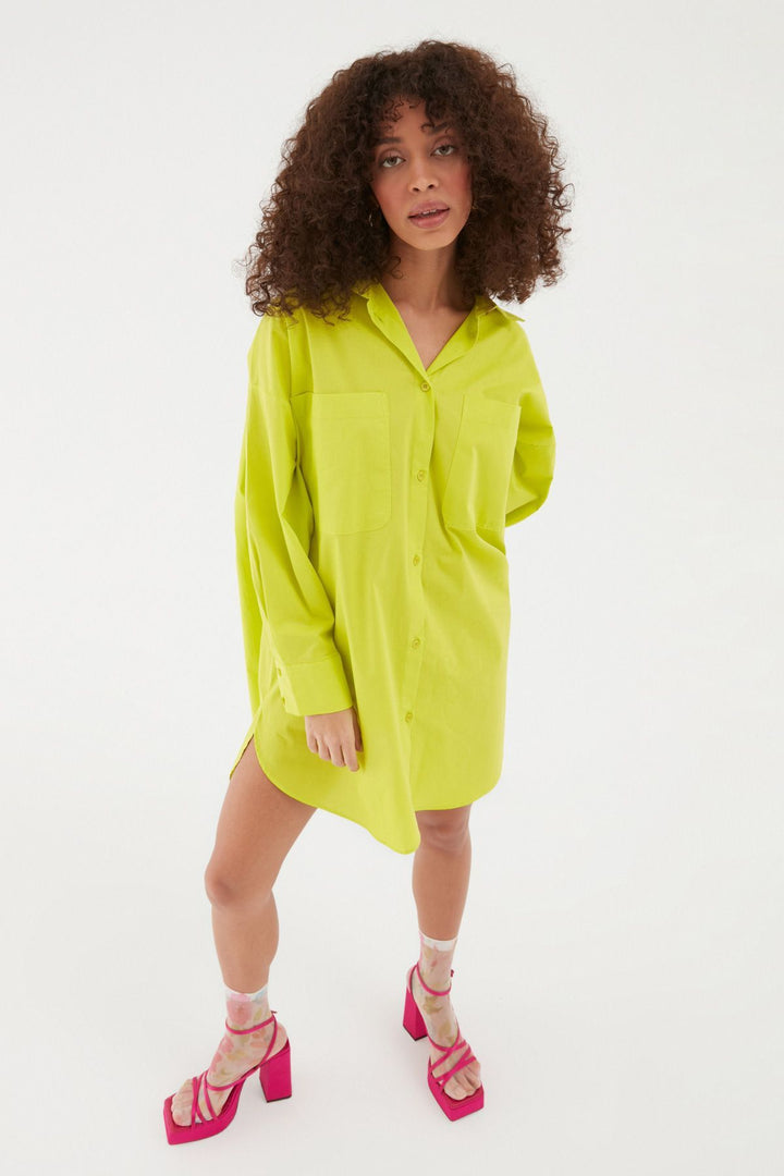 Oversize Shirt Dress Neon Yellow
