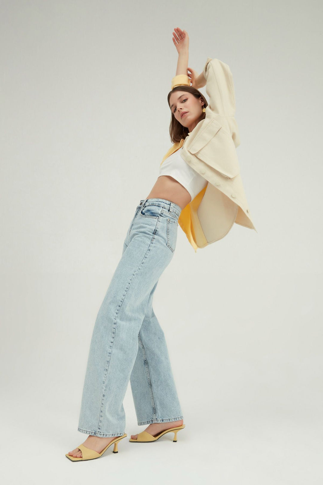 İki Renkli Cepli Gabardin Gömlek Sarı