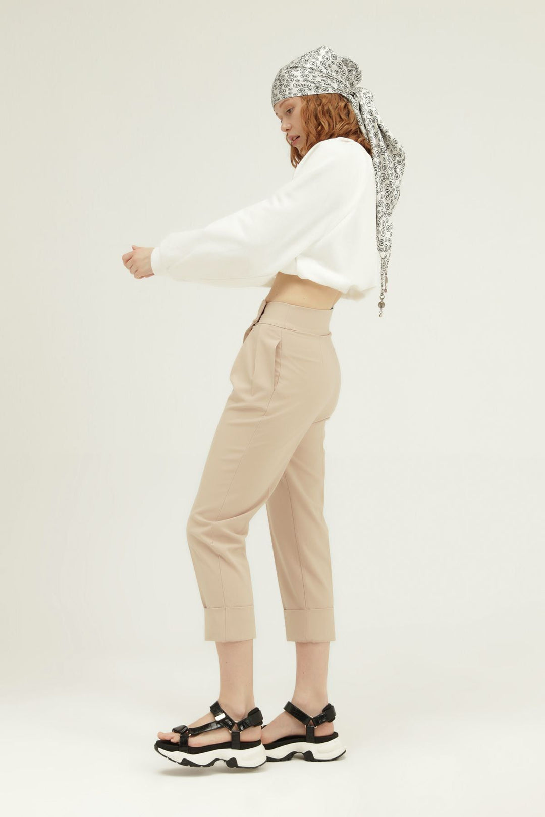 Duble Paça Yüksel Bel Pantolon Bej
