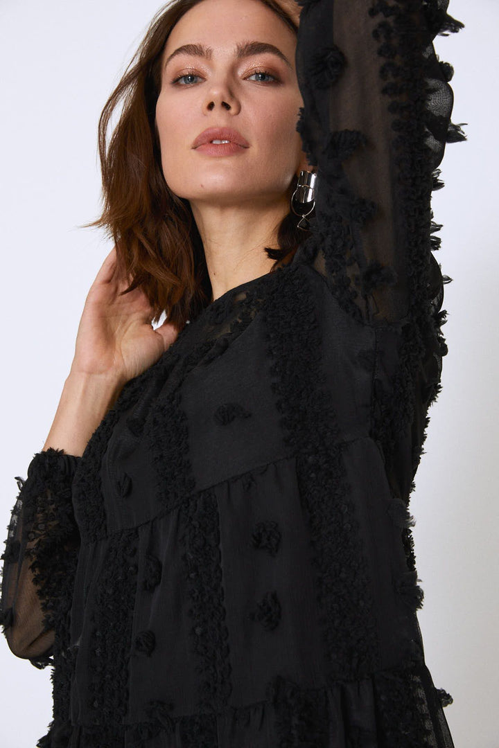 Dantelli Mini Elbise Siyah