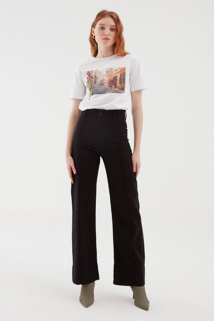 Bol Paça Gabardin Pantolon Siyah