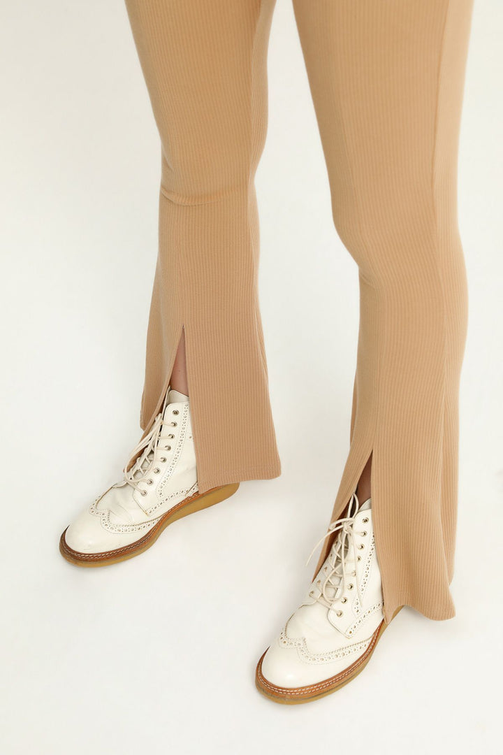 Slit Detailed Flared Trousers Beige