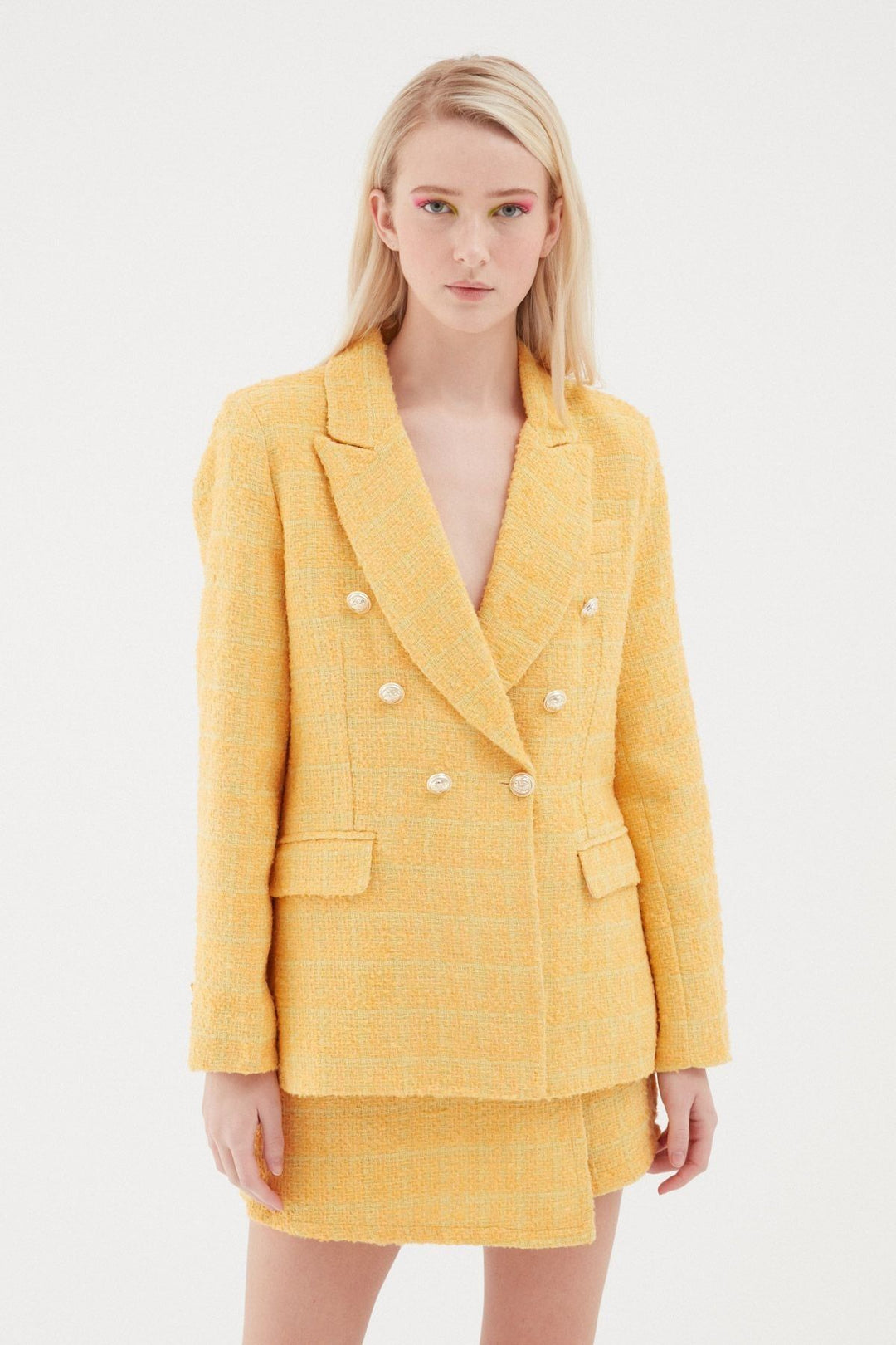 Kruvaze Tüvit Blazer Ceket Açık Oranj