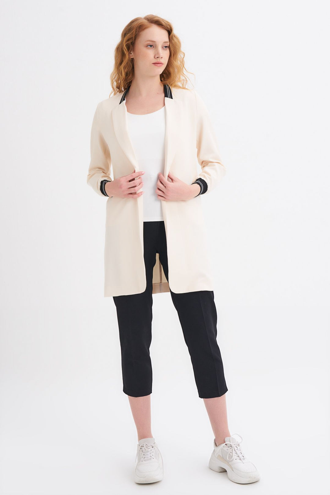 Ribanalı Fleto Cepli Uzun Ceket Kemik