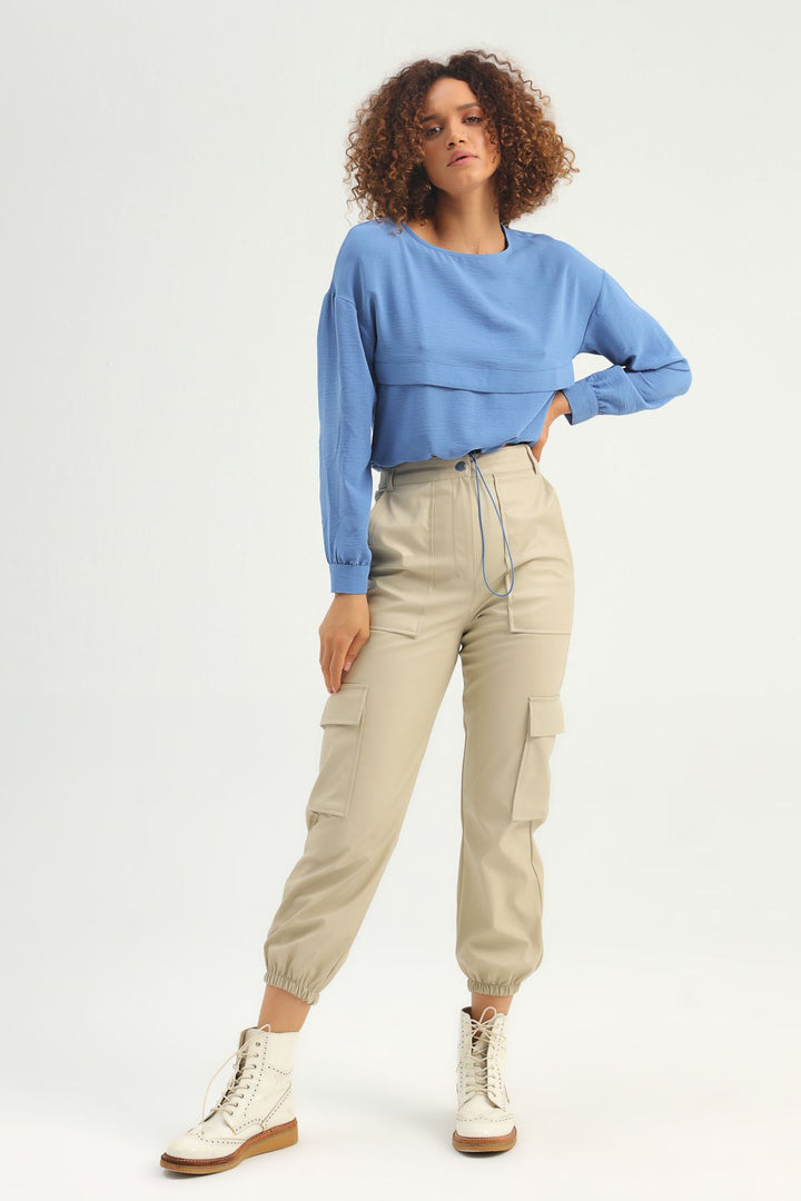 Cargo Pocket Leather Jogger Trousers Stone