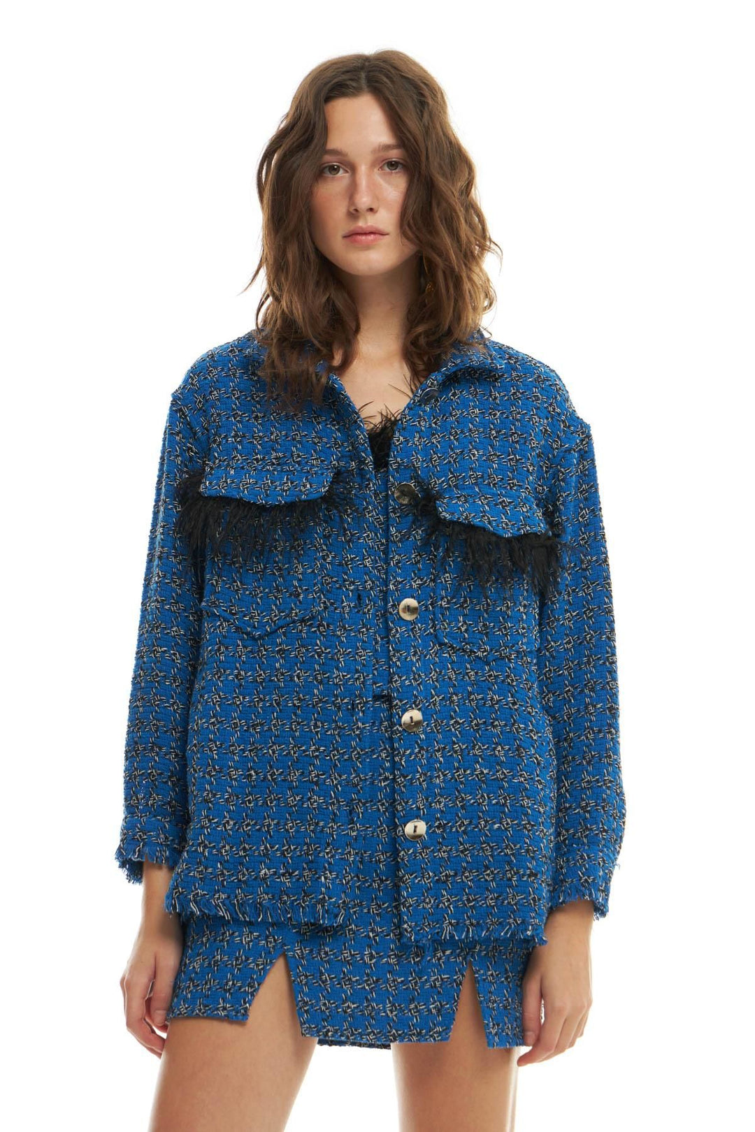 Tüylü Cepli Gömlek Koyu Mavi