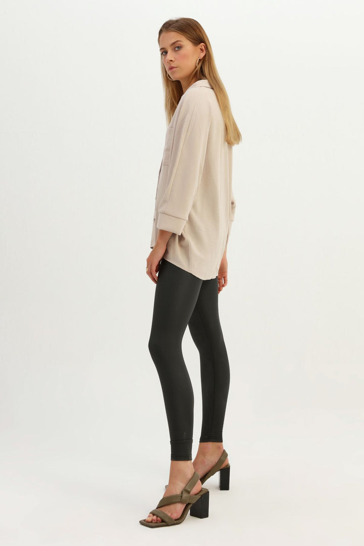 Tek Cepli Oversize Gömlek Taş